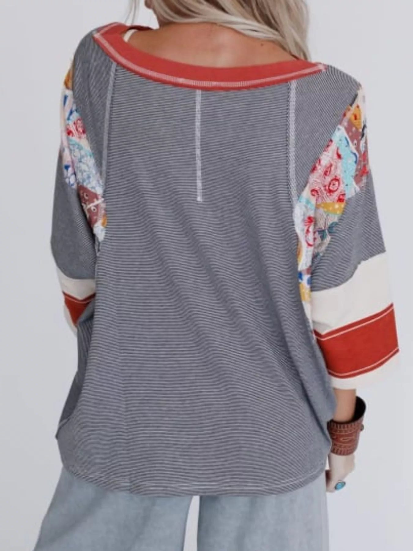 Striped Floral Long Sleeve T-Shirt OutfitFlow
