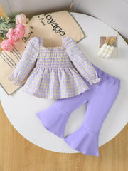 Children's Gingham Smocked Top and Bow Pants Set OutfitFlow
