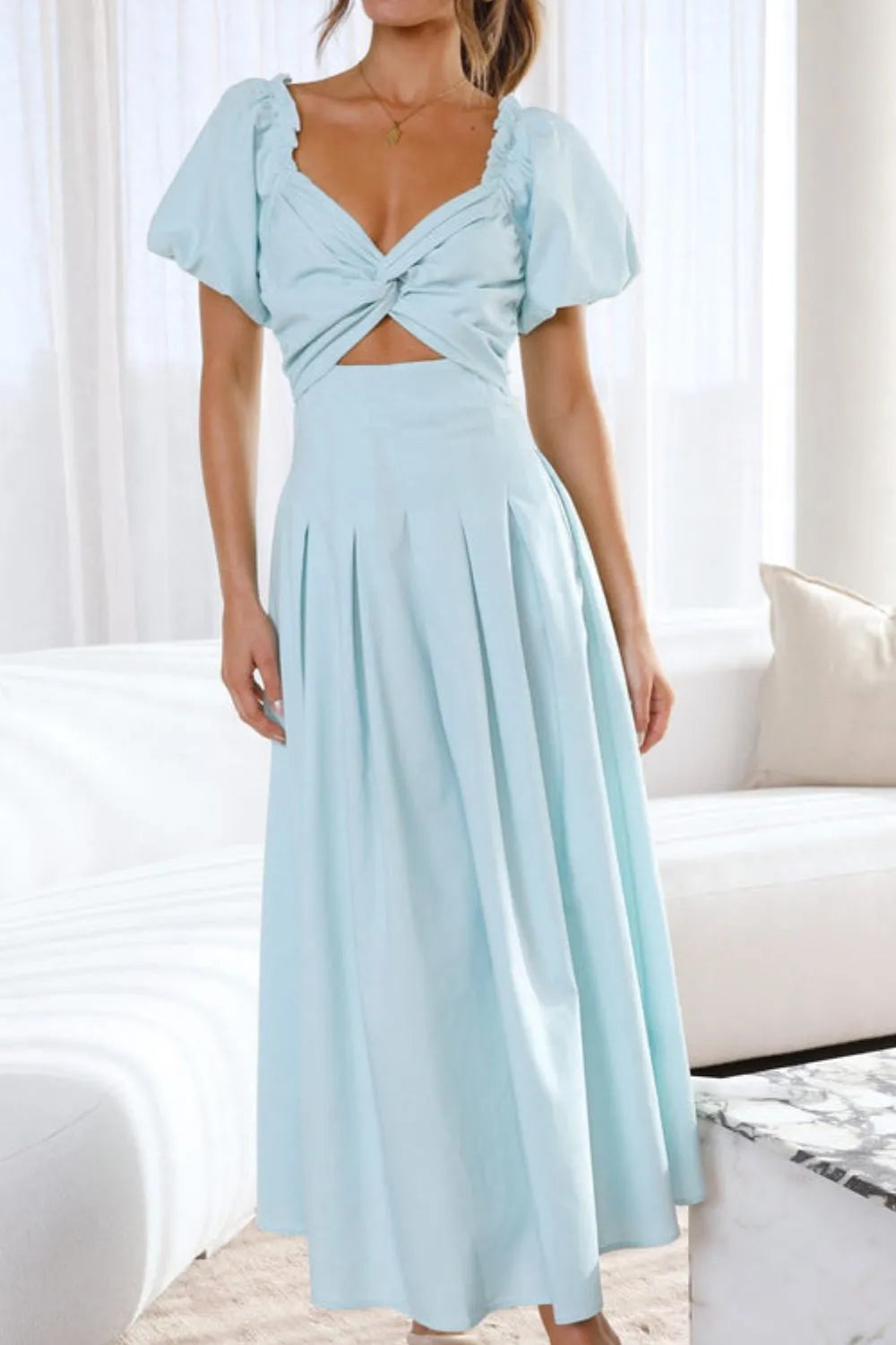 Sweetheart Neck Puff Sleeve Dress OutfitFlow