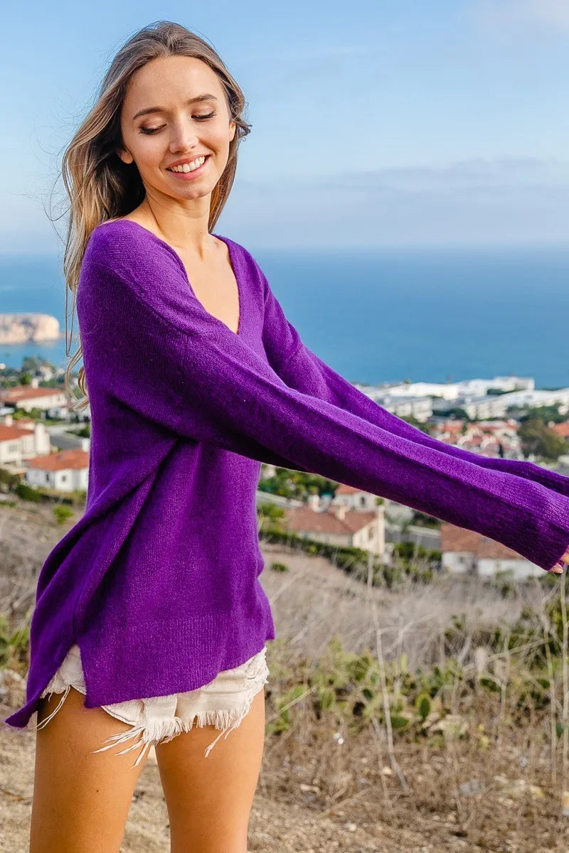 BiBi Loose Fit Deep U Neck Sweater Top OutfitFlow