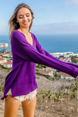 BiBi Loose Fit Deep U Neck Sweater Top OutfitFlow