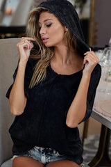 BiBi Mineral Washed Short Sleeve Hoodie Top OutfitFlow