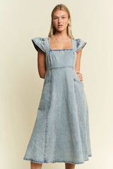 Jade By Jane Full Size Ruffled Denim Midi Dress Plus Size OutfitFlow