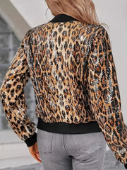 Sequin Leopard Zip Up Jacket Trendsi