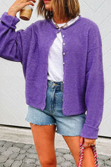 Round Neck Button-Down Knit Cardigan OutfitFlow