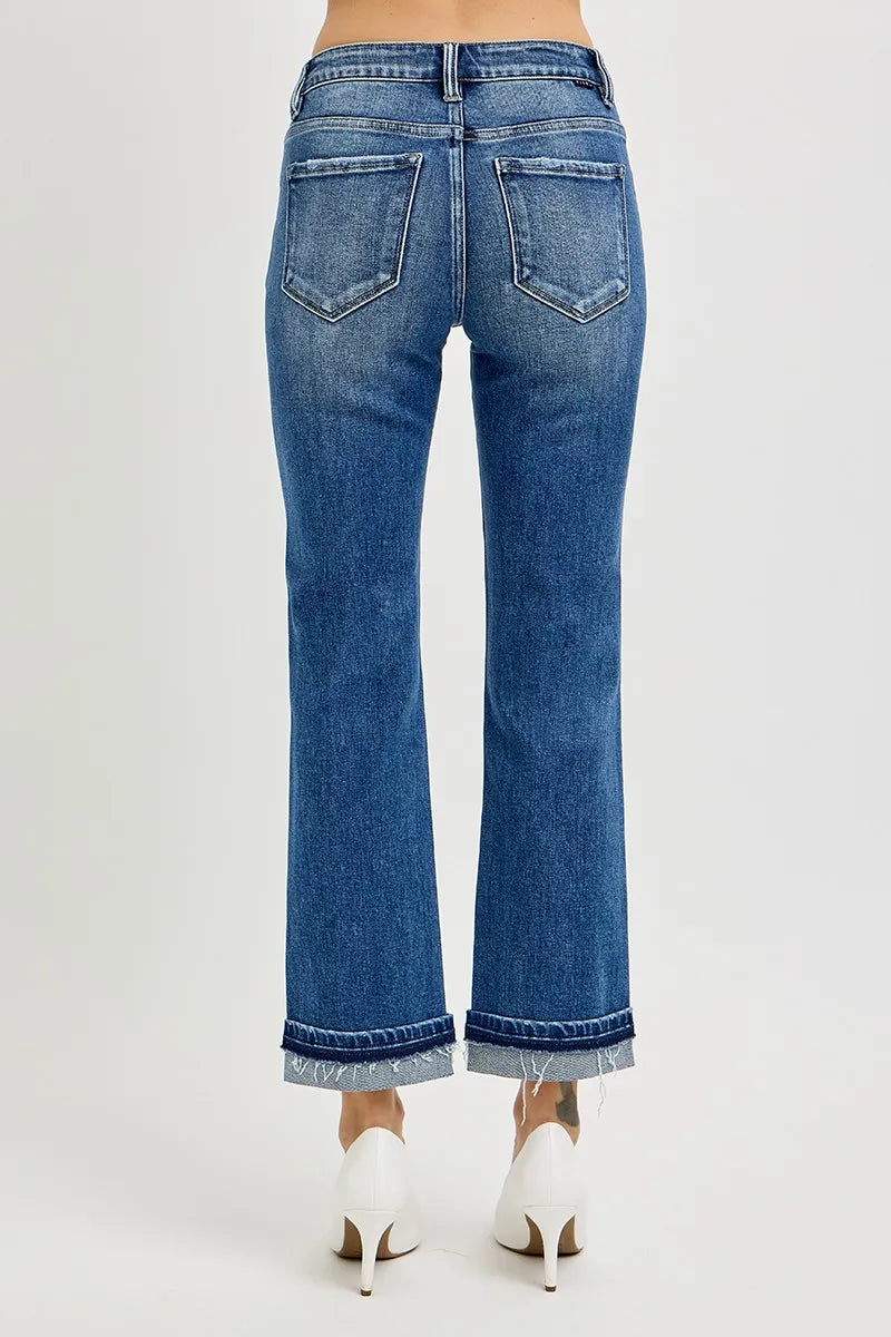 RISEN Mid Rise Ankle Straight Cuffed Jeans OutfitFlow