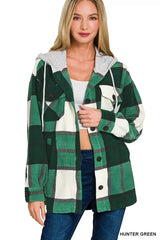 Zenana Plaid Drawstring Hooded Fleece Shacket OutfitFlow