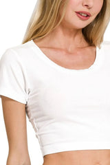 Zenana Ribbed Scoop Neck Crop Short Sleeve Top OutfitFlow