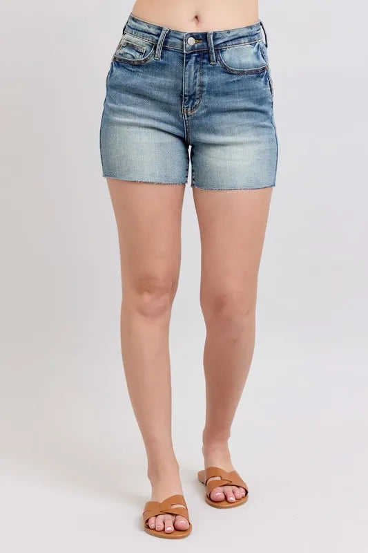 Judy Blue Full Size High Waist Star Seam Detail Denim Shorts Plus Size MD OutfitFlow