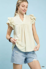 Umgee Ruffled Sleeve Textured Blouse Trendsi