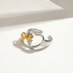 Two-Tone Stainless Steel Heart-Shaped Open Ring OutfitFlow