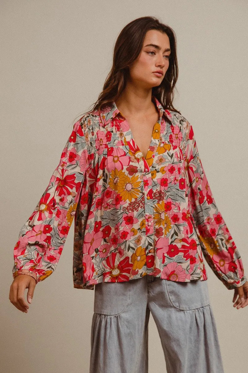 BiBi Woven Floral Printed Shirt Top OutfitFlow