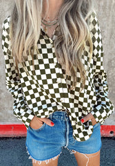 Outfit Flow - Checkered Collared Neck Long Sleeve Shirt