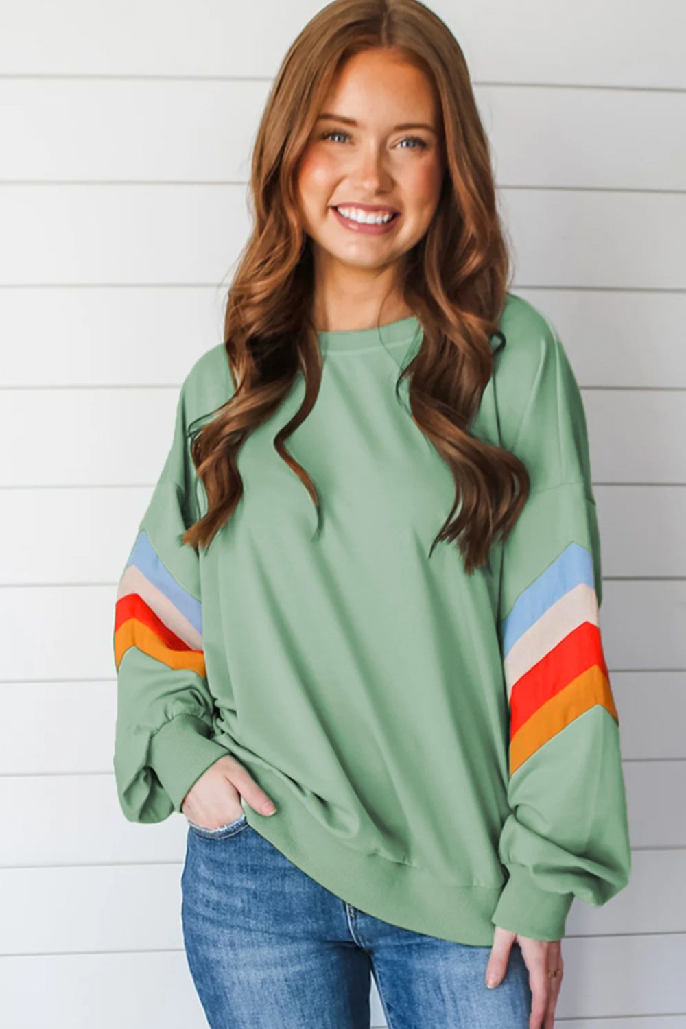 Outfit Flow - Contrast Round Neck Long Sleeve Sweatshirt