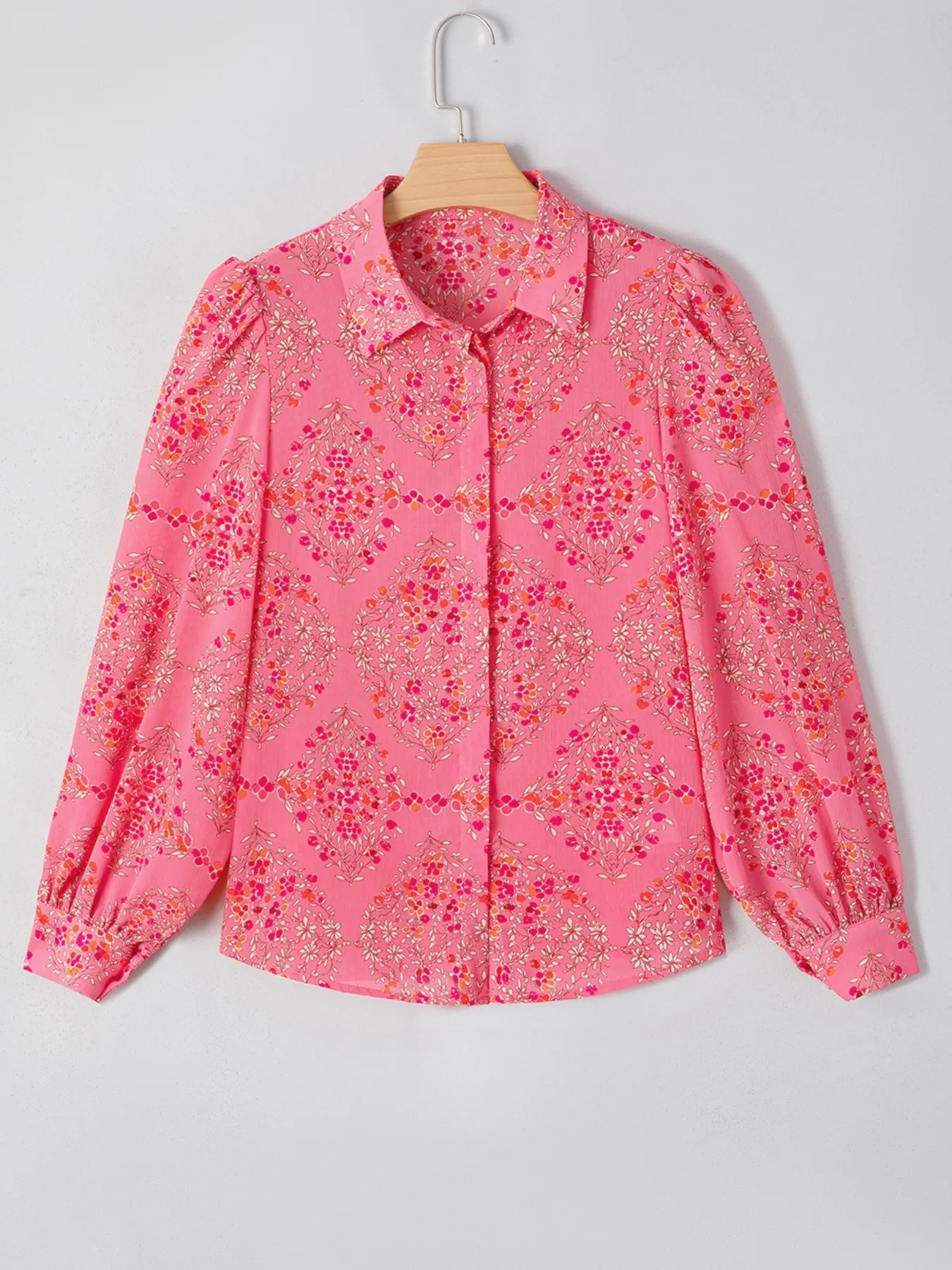 Floral Print Lantern Sleeve Loose Shirt OutfitFlow