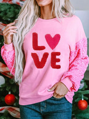 Sequin Round Neck Long Sleeve Sweatshirt Pink OutfitFlow