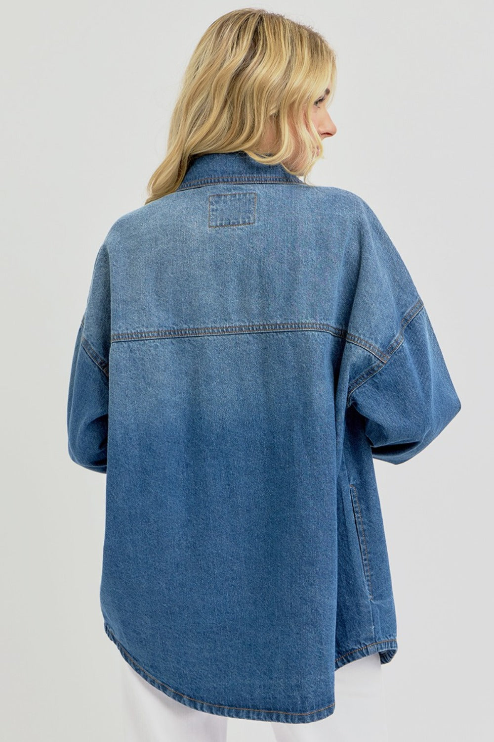 RISEN Full Size Snap Down Long Sleeve Denim Jacket