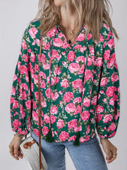 Floral Printed Tied Collar Puff Sleeve Blouse Floral OutfitFlow