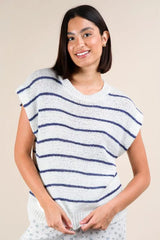 VERY J Striped Knit Sweater Vest Top White OutfitFlow