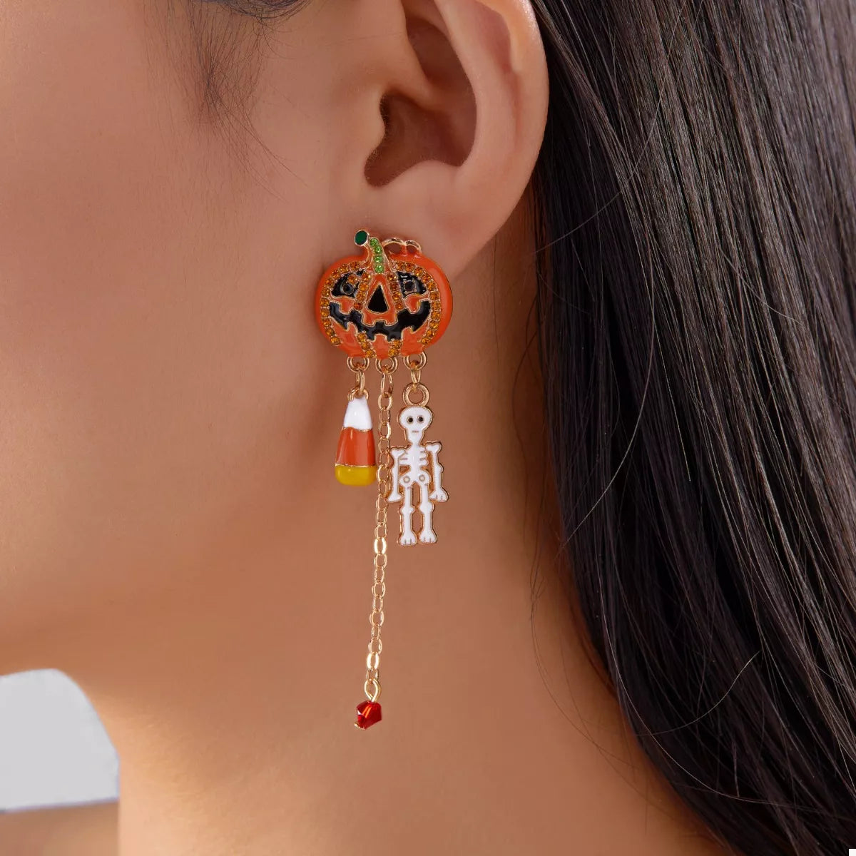 Halloween Pumpkin Drop Chain Earrings OutfitFlow