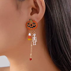 Halloween Pumpkin Drop Chain Earrings OutfitFlow