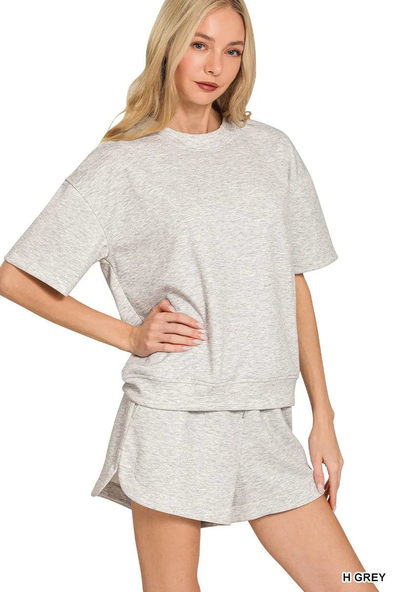 Zenana Scuba Short Sleeve Top & Shorts Set OutfitFlow