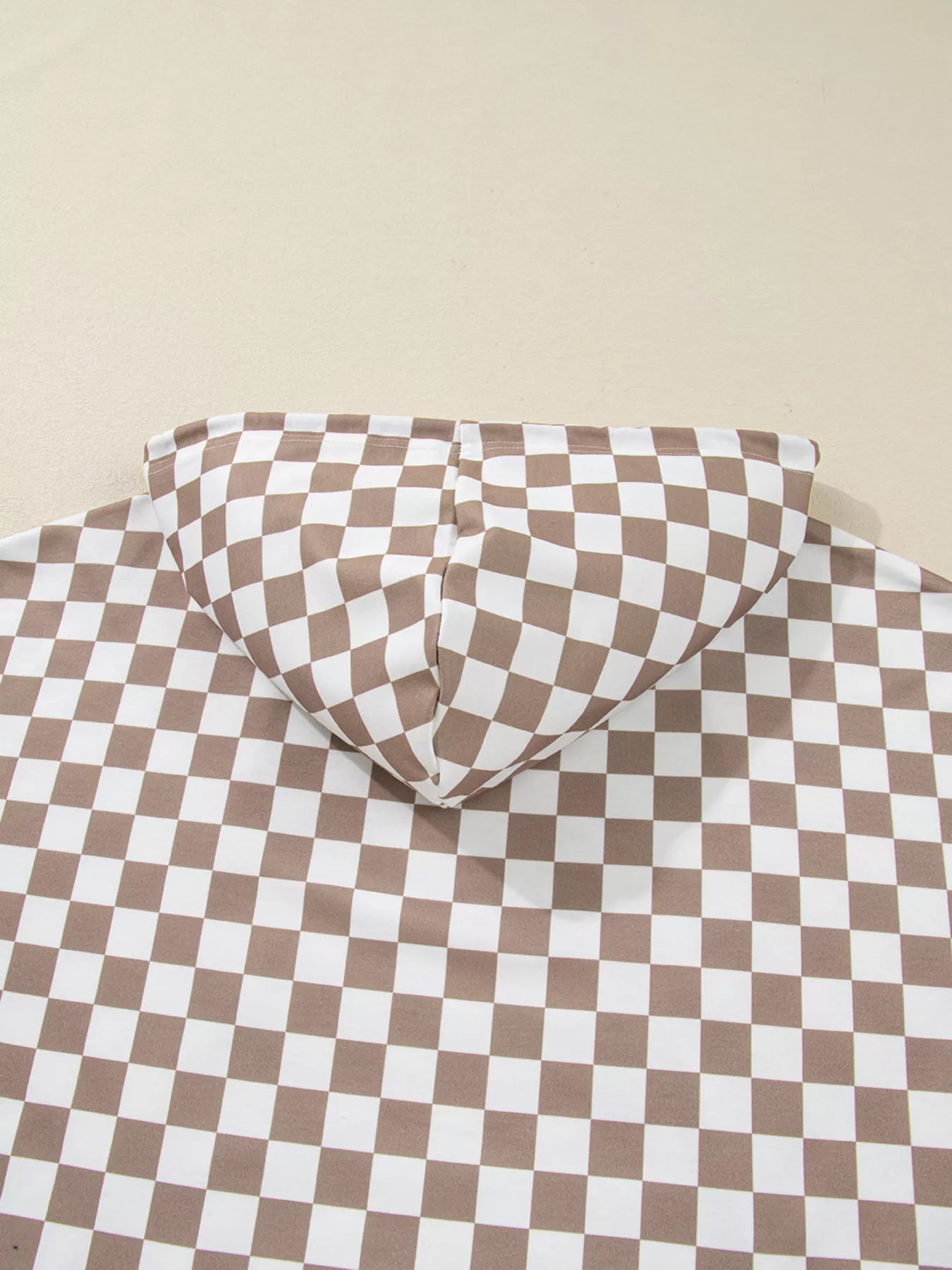 Checkered Pattern Oversized Drawstring Hoodie OutfitFlow