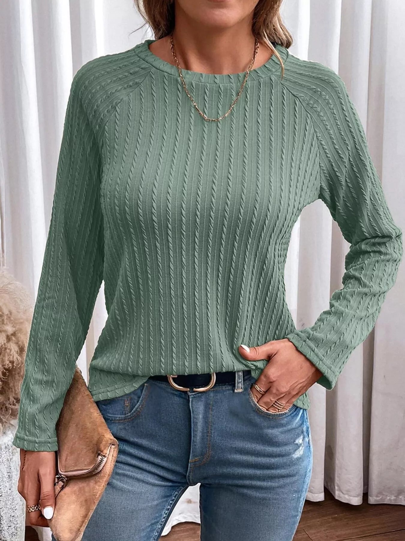 Textured Knit Long Sleeve T-Shirt OutfitFlow