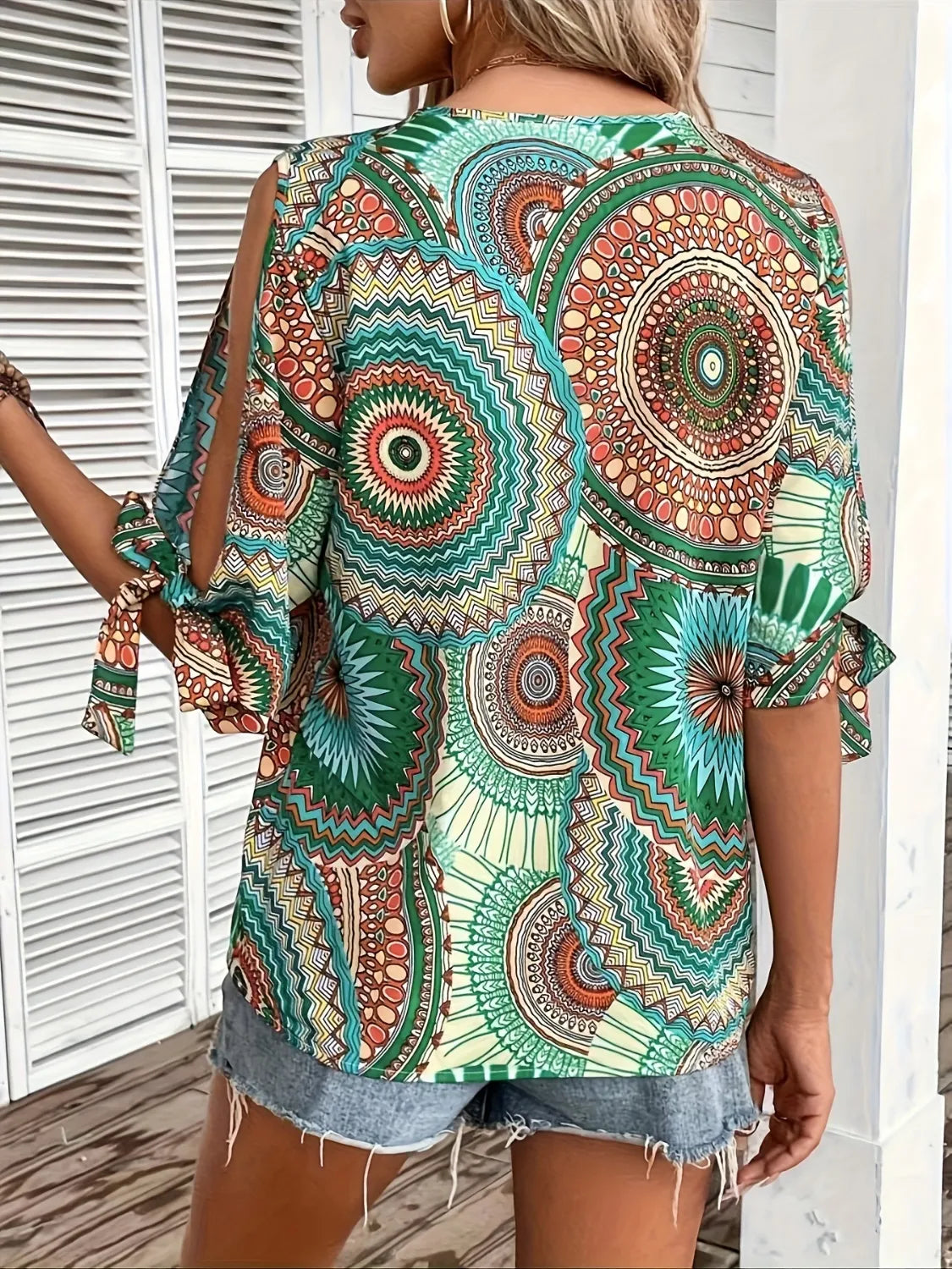 Printed V-Neck Half Sleeve Blouse OutfitFlow