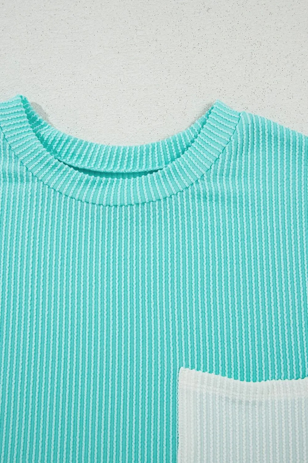 Corded Knit Color Block Pocketed Crew Neck T Shirt OutfitFlow