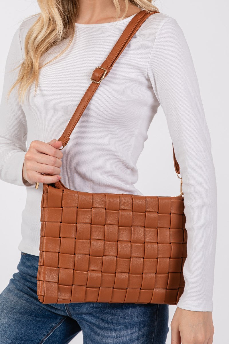 Outfit Flow - Fame Faux Leather Basket Weave Crossbody Bag