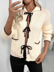Tie Front Long Sleeve Cardigan OutfitFlow