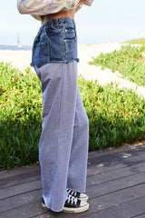 Outfit Flow - Davi & Dani Raw Hem Denim Patchwork Wide Leg Pants