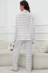 Striped V-Neck Long Sleeve Top and Pants Lounge Set