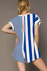 Umgee Mixed Striped Short Sleeve Romper OutfitFlow