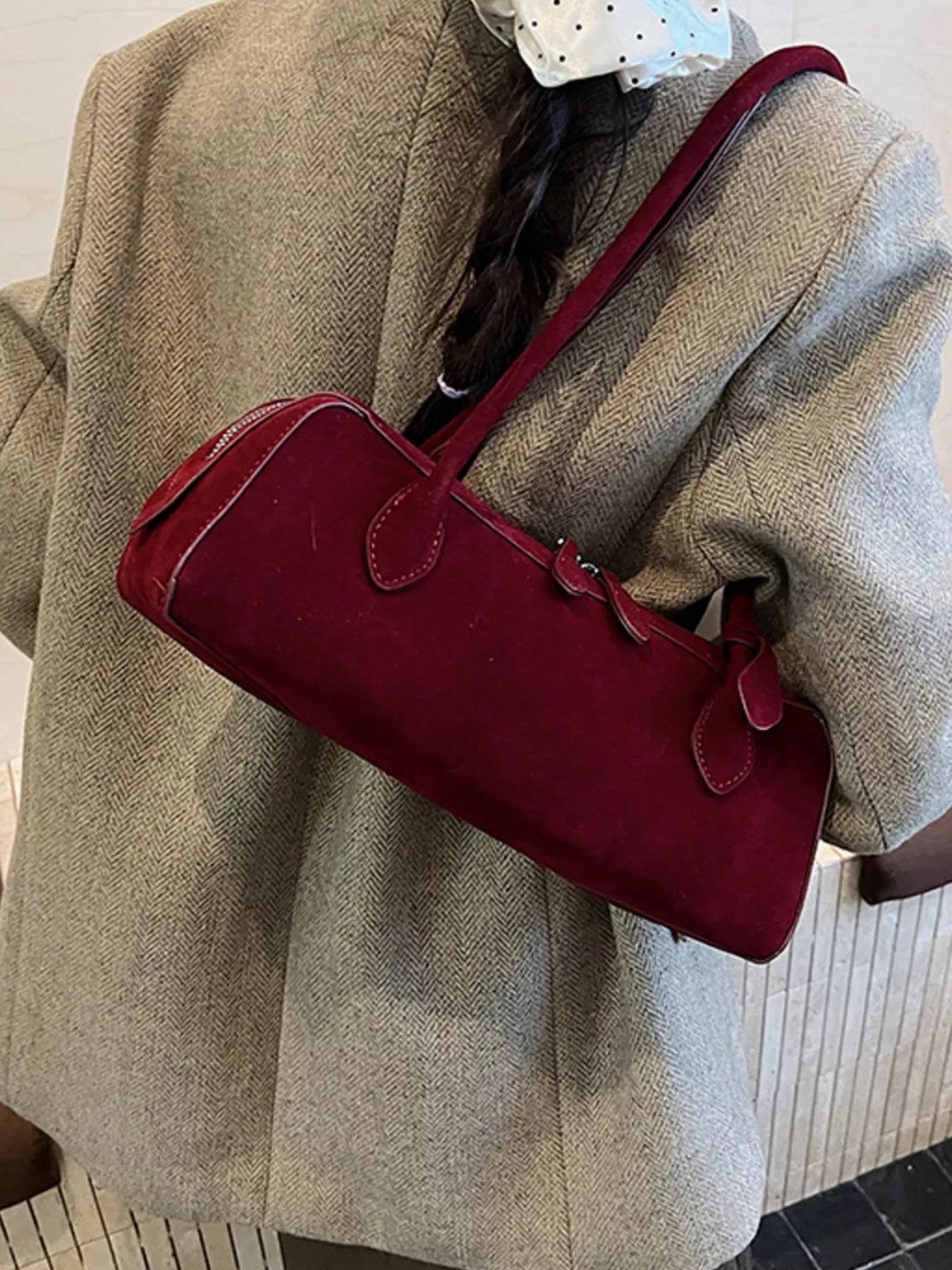 Solid Color Shoulder Bag Red onesize Trendsi