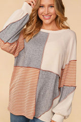 Outfit Flow - Exposed Seam Color Block Round Neck Top