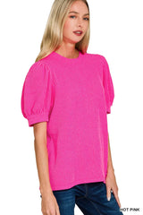 Zenana Raised Rib Puff Sleeve Top OutfitFlow
