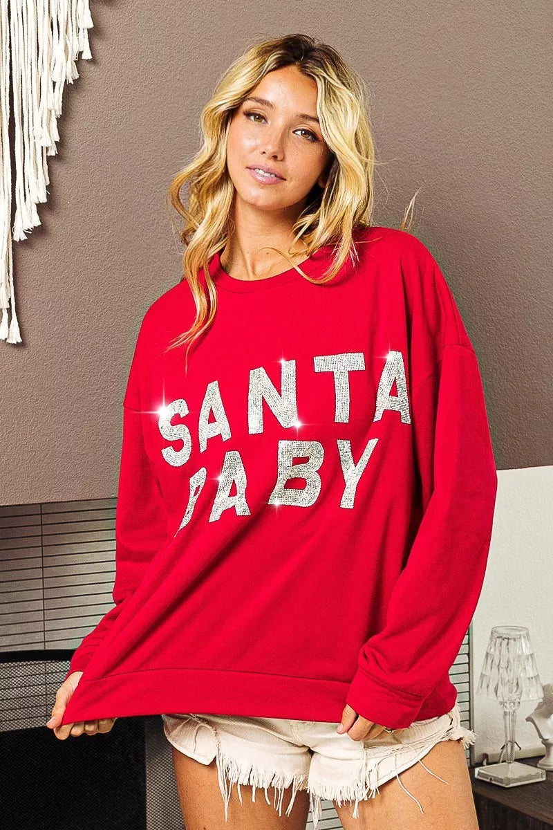 BiBi Santa Baby Lettering Christmas Sweatshirt OutfitFlow