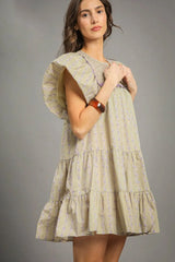 Umgee Floral Ruffled Cap Sleeve Tiered Mini Dress OutfitFlow