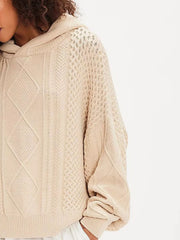 Texture Knit Long Sleeve Hooded Sweater OutfitFlow