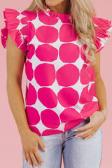 Bubblegum Pattern Frilled Collar Flutter Sleeve Top OutfitFlow