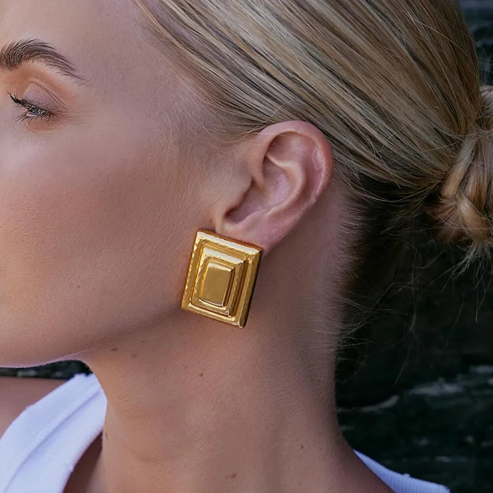 18K Gold-Plated Stainless Steel Square Shape Earrings OutfitFlow
