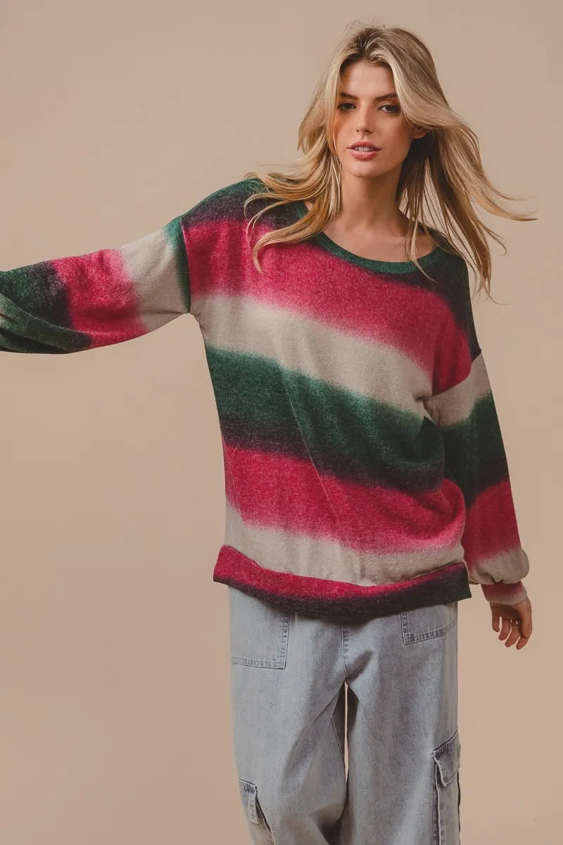 BiBi Striped Gradation Print Knit Top Trendsi