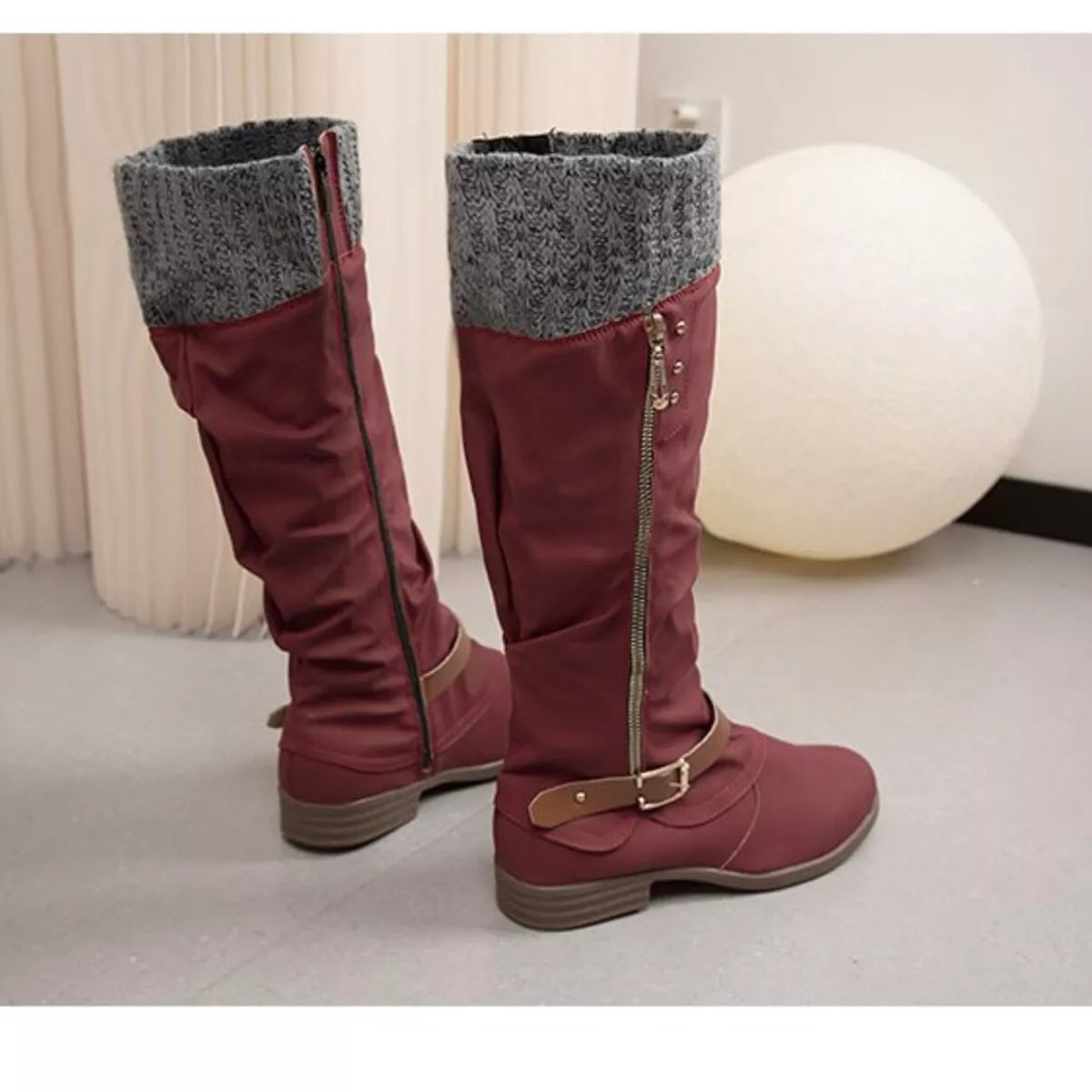 Knee High Slouch Boots with Knit Cuff OutfitFlow