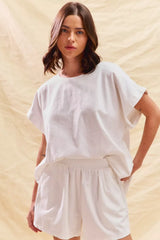 SO ME Round Neck Short Sleeve Top and Shorts Set OutfitFlow
