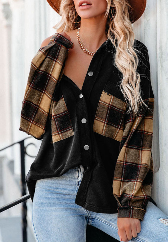 Outfit Flow - Plaid Button Up Jacket with Chest Pockets