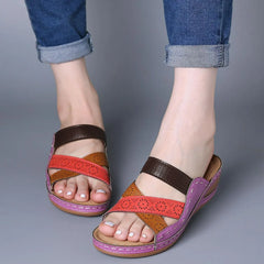 Open Toe Wedge Sandals Vivid Violet OutfitFlow