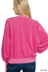 Zenana Soft Fleece Pigment Dye Round Neck Pullover Trendsi