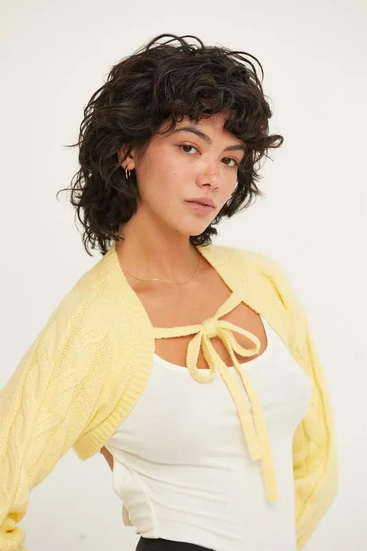 HYFVE Cable-Knit Tie-Front Shrug OutfitFlow